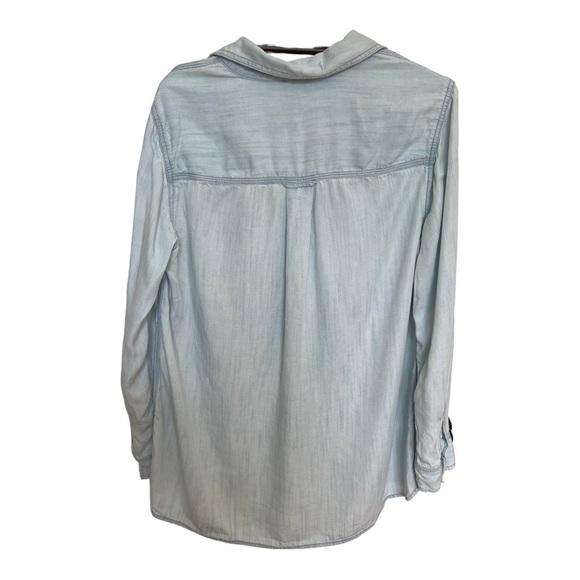 Talbots Women’s Henley Top Chambray Tencel Lyocell Roll Tab Sleeve size X - Picture 2 of 5